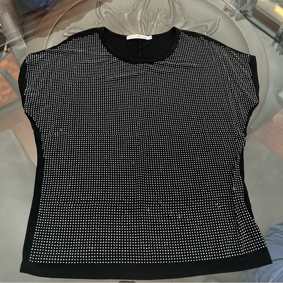 💎Black with silver rhinestone Women's soft jersey tee M - Picture 1 of 7
